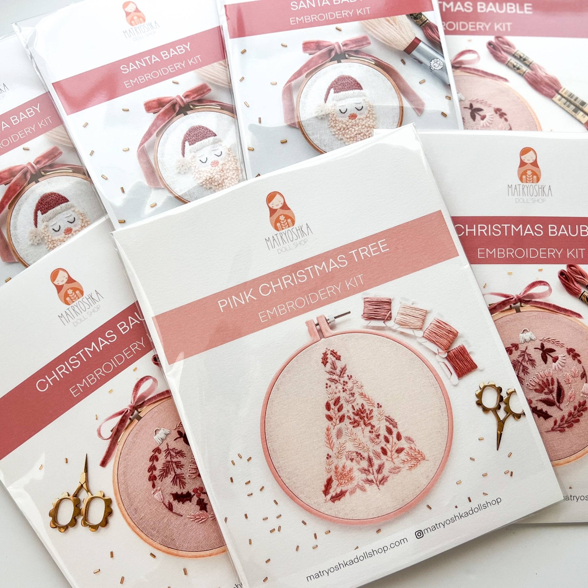 Pink Christmas Tree Embroidery Kit - Boho Fabrics - 