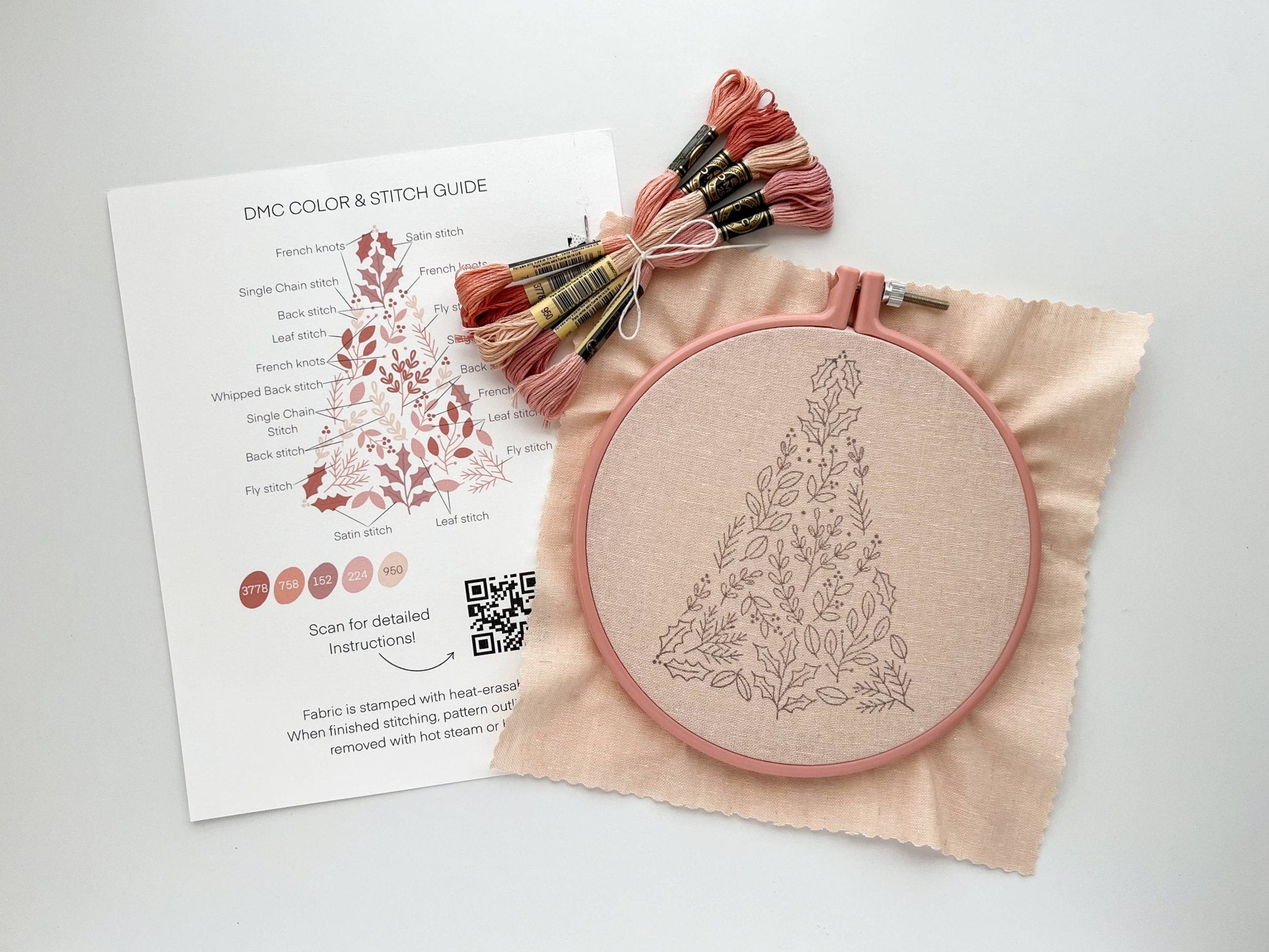 Pink Christmas Tree Embroidery Kit - Boho Fabrics - 