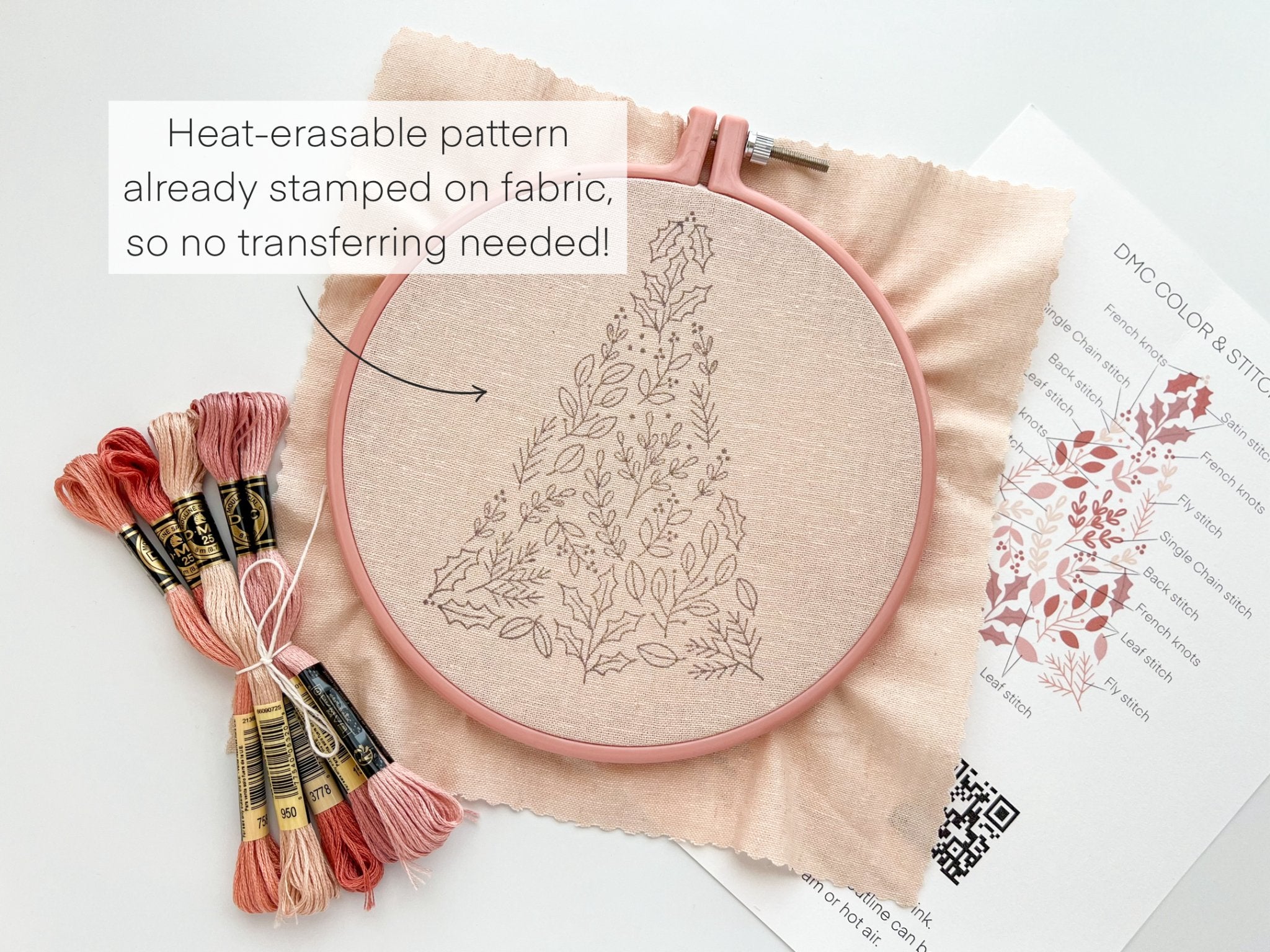 Pink Christmas Tree Embroidery Kit - Boho Fabrics - 