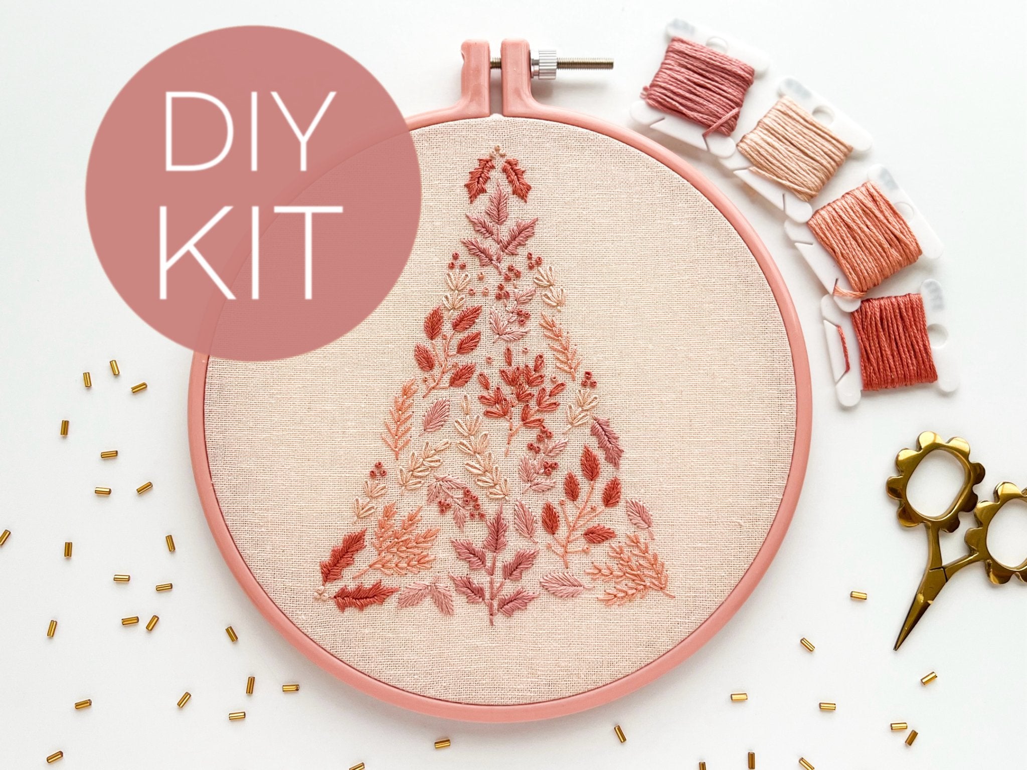 Pink Christmas Tree, Embroidery Kit (PRE - ORDER) - Boho Fabrics - 