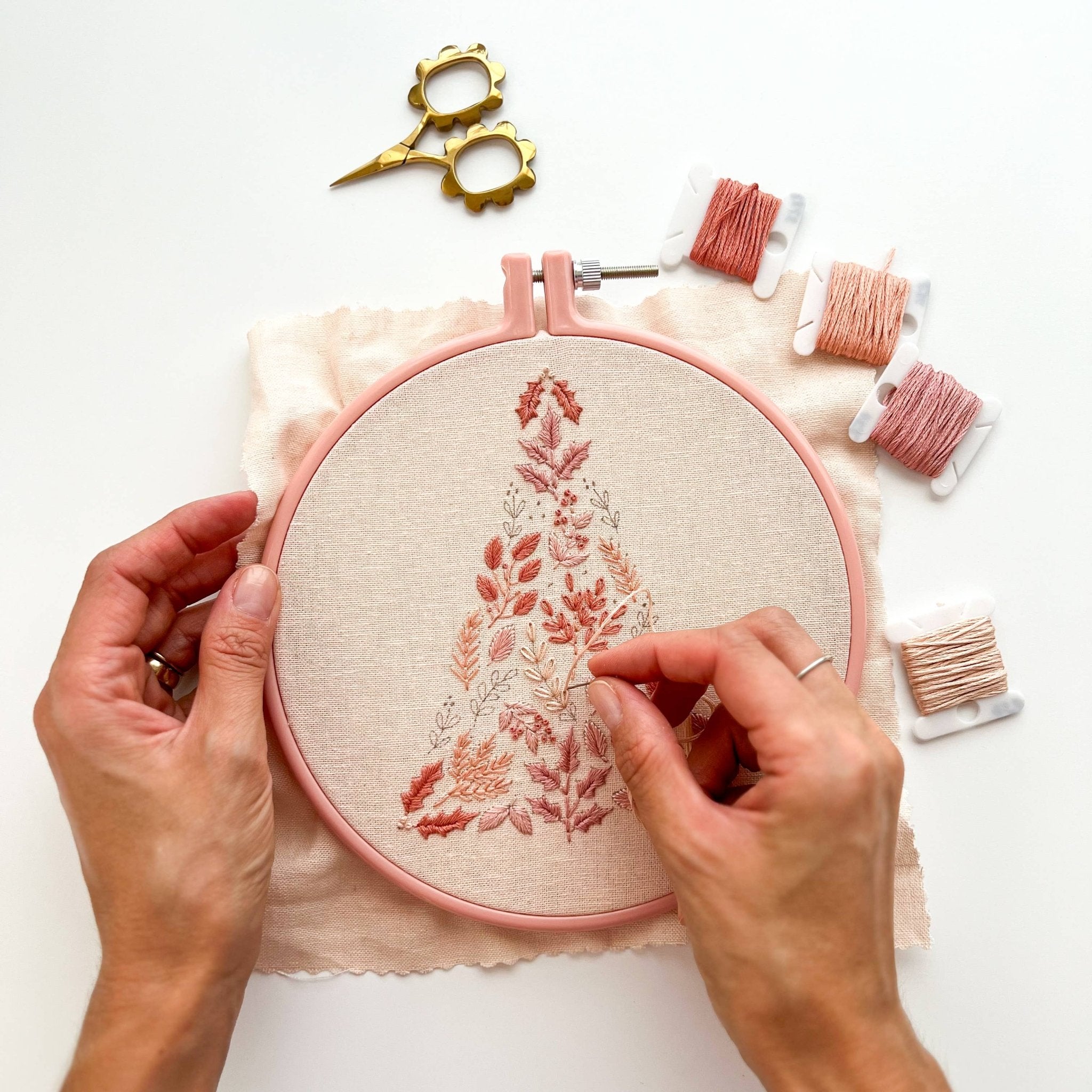 Pink Christmas Tree, Embroidery Kit (PRE - ORDER) - Boho Fabrics - 