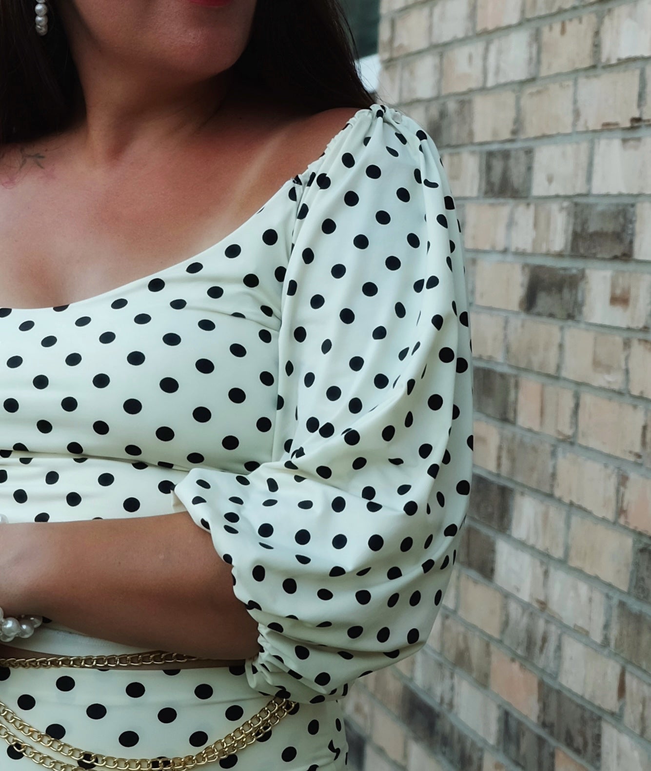 Retro Black Polka Dots on Ivory , Athletic Knit Fabric - Boho Fabrics - Athletic Knit Fabric