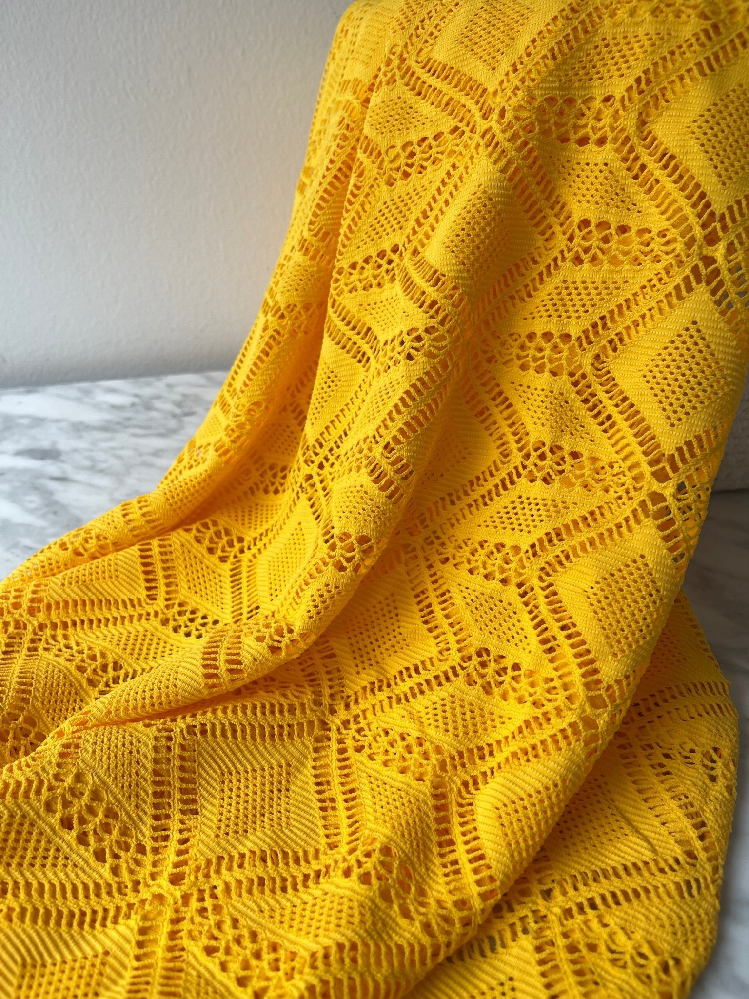 Roller Rink Diamonds, Yellow. Premium Stretch Lace Fabric - Boho Fabrics - Stretch Lace Fabric