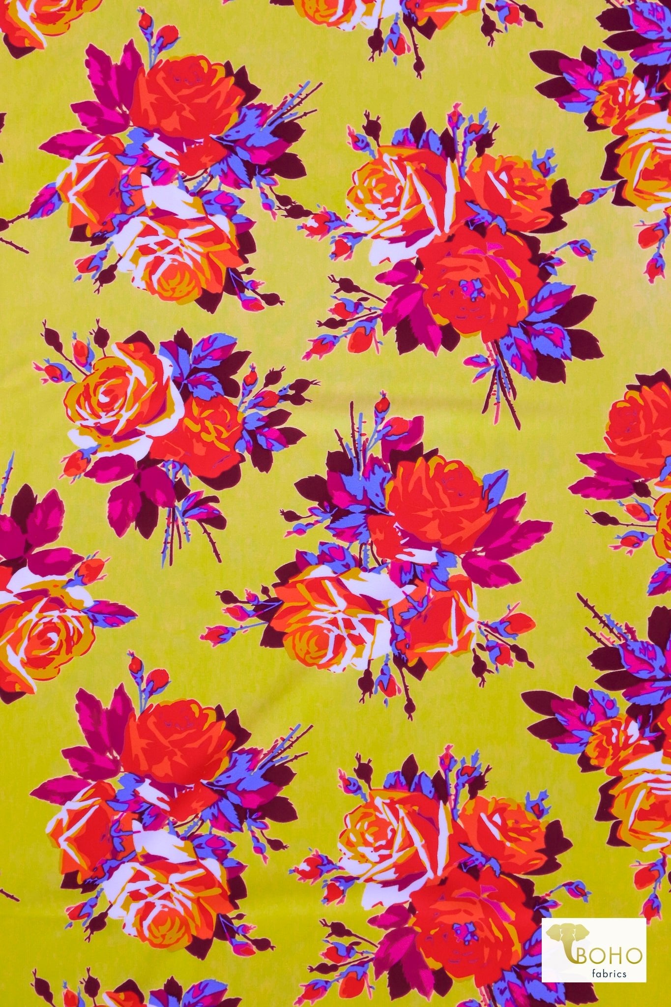 Rose Cutouts on Yellow, Athletic Knit Fabric - Boho Fabrics - Athletic Knit Fabric