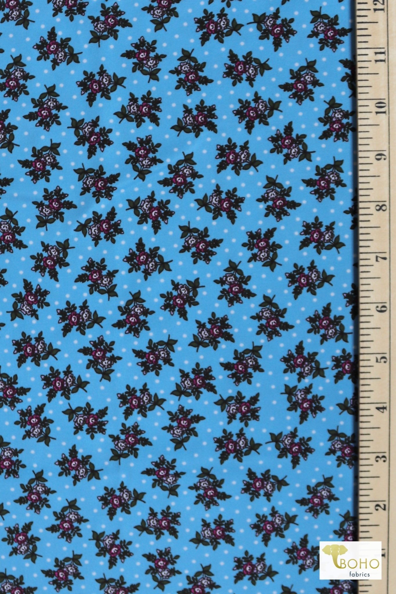 Sky Blossoms on Blue, Swim/Athletic Knit Fabric - Boho Fabrics - Swim Knit, Printed Fabric