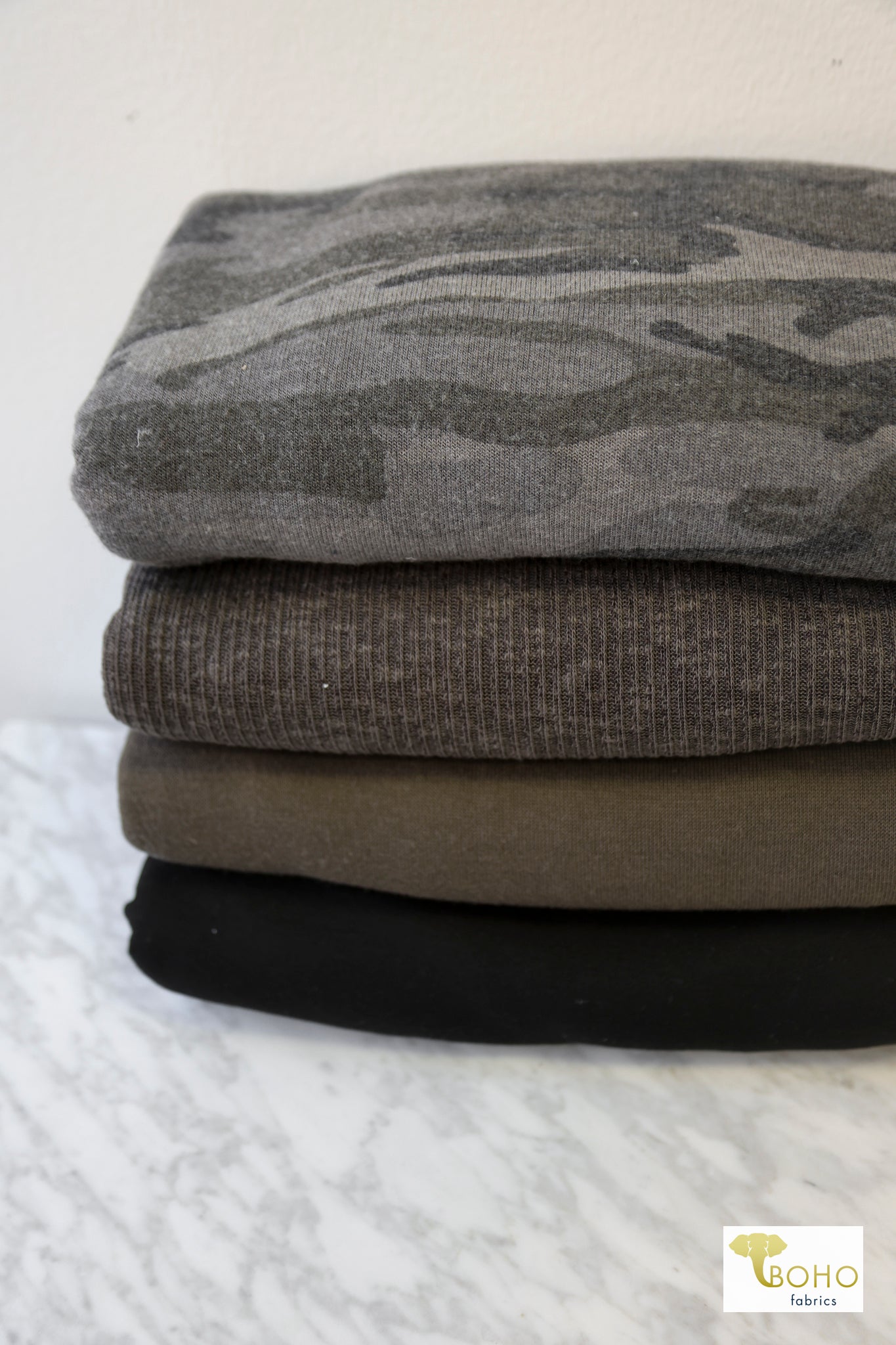 Smokey Camo, Sweater & French Terry Knit Bundle : CM - SWTR - 12 - Boho Fabrics - Fabric Bundles