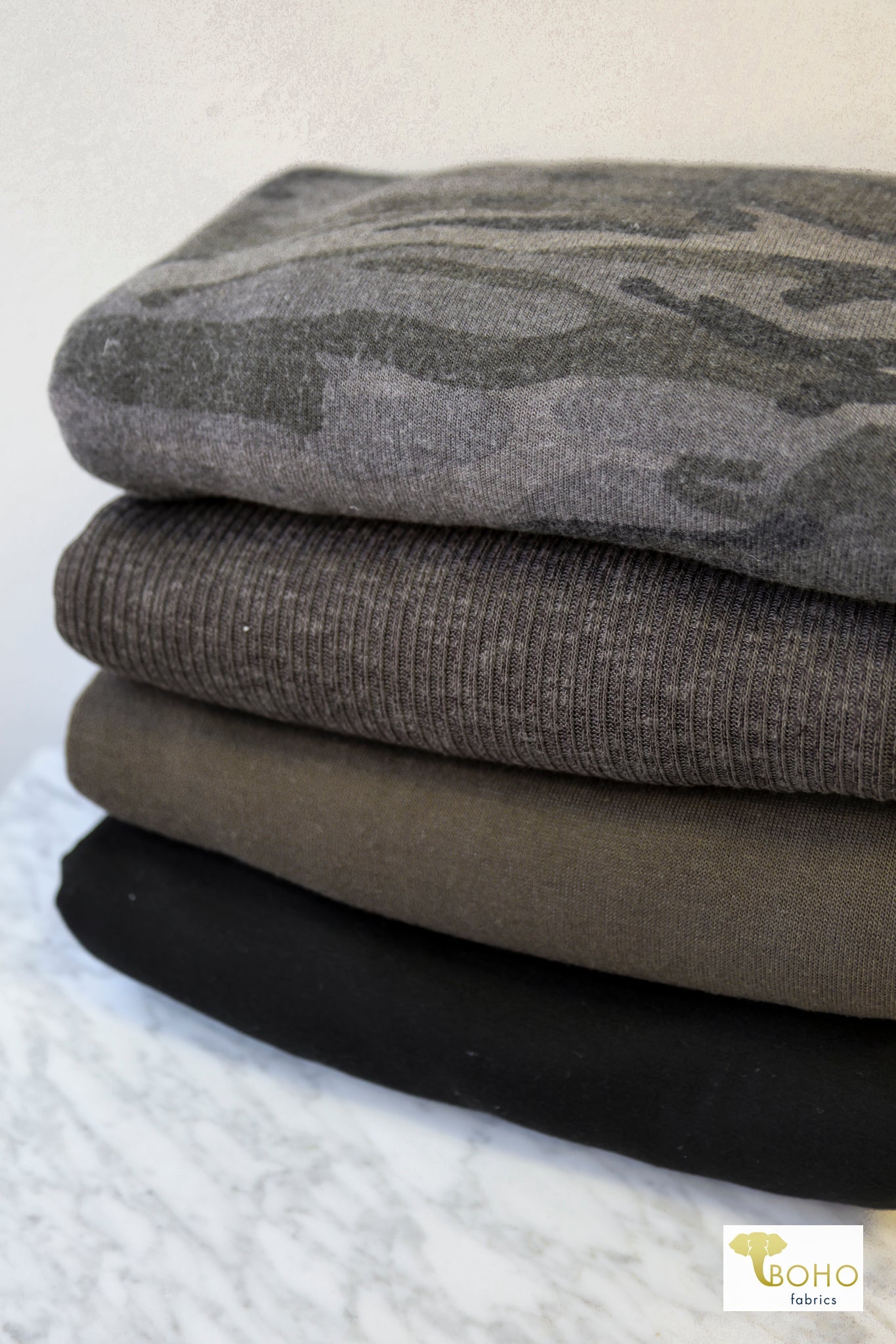 Smokey Camo, Sweater & French Terry Knit Bundle : CM - SWTR - 12 - Boho Fabrics - Fabric Bundles