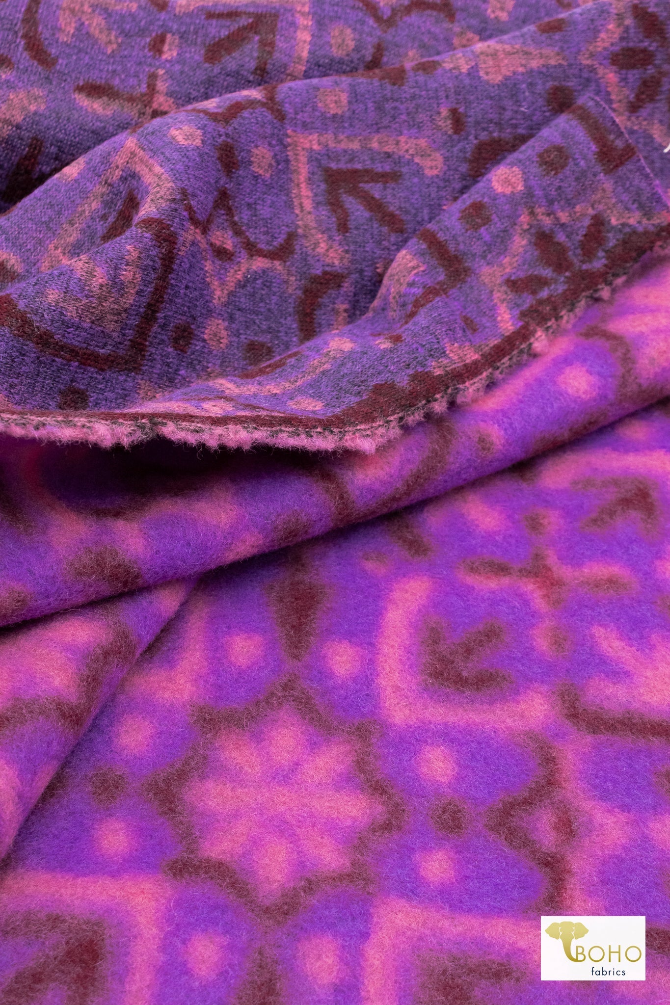 Sunrise Medallion, Purple Colorway. Double Knit Fabric (Jersey & Felted) - Boho Fabrics - Novelty Knit