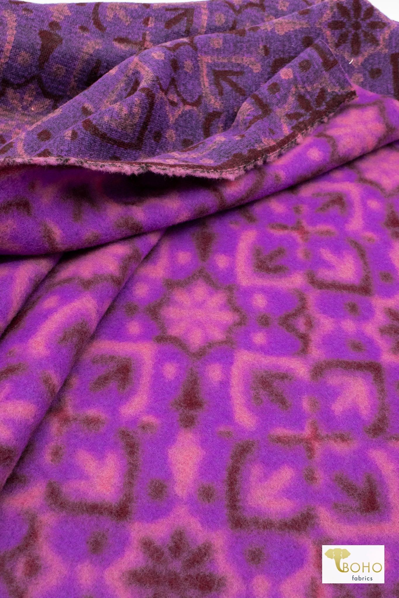 Sunrise Medallion, Purple Colorway. Double Knit Fabric (Jersey & Felted) - Boho Fabrics - Novelty Knit