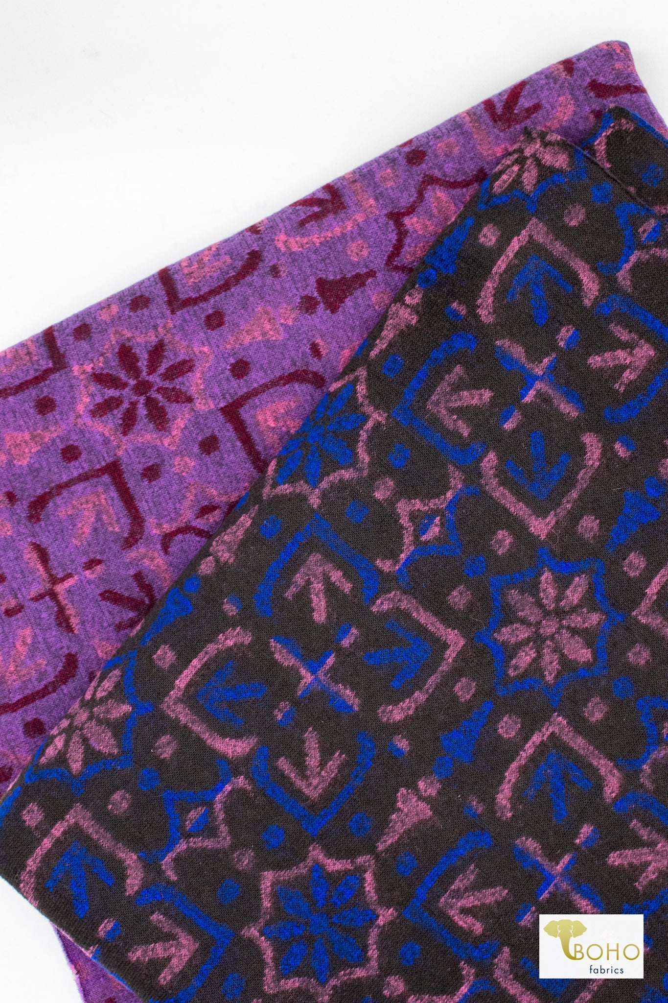 Sunrise Medallion, Purple Colorway. Double Knit Fabric (Jersey & Felted) - Boho Fabrics - Novelty Knit