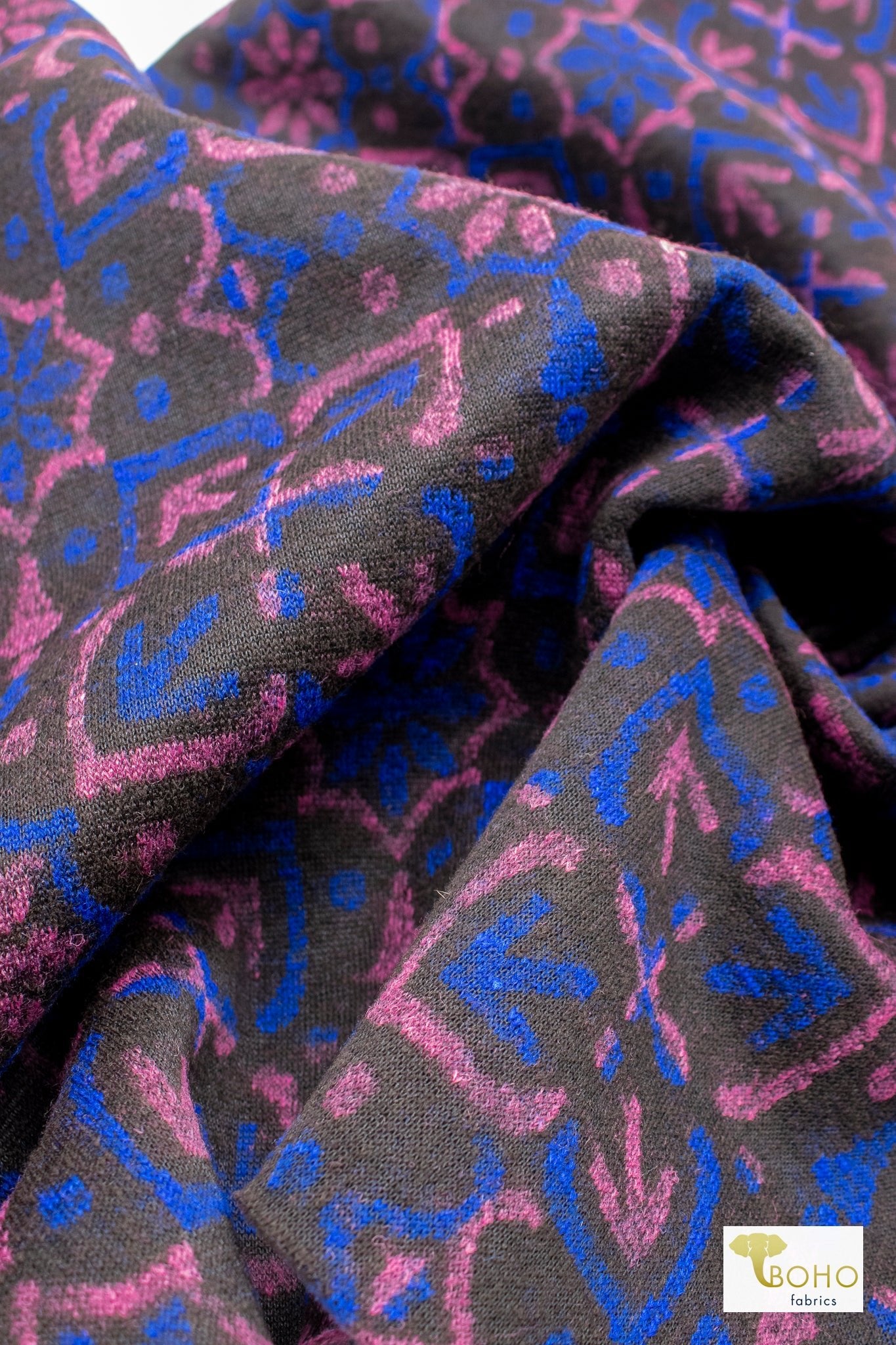 Twilight Medallion, Blue Colorway. Double Knit Fabric (Jersey & Felted) - Boho Fabrics - Novelty Knit