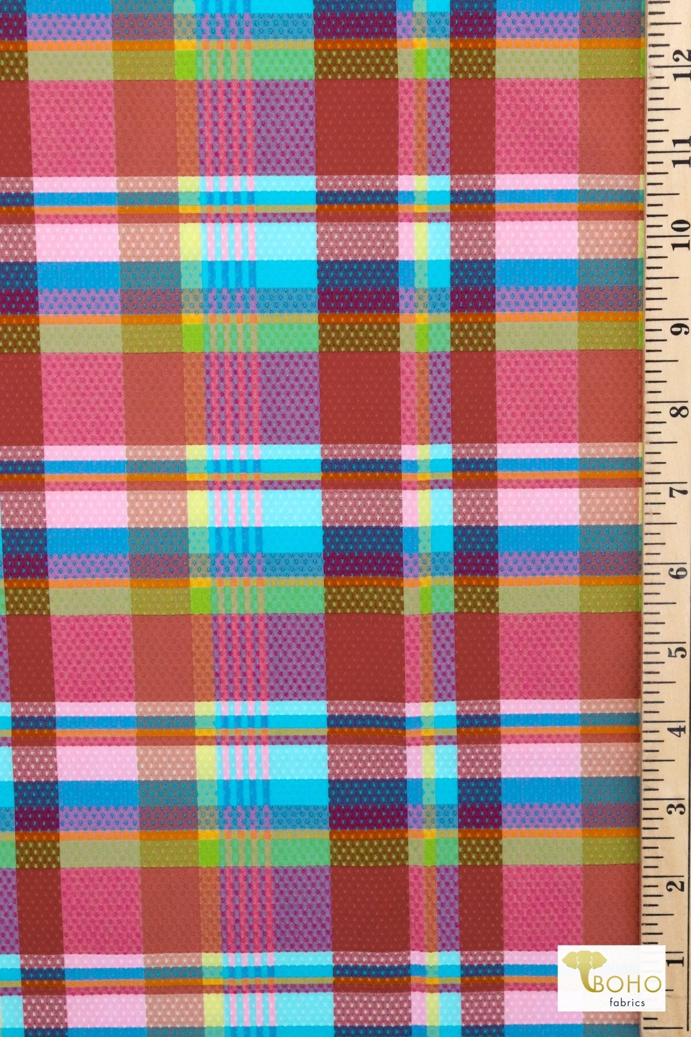 Vibrant Madras Plaid, Stretch Woven Fabric - Boho Fabrics - Stretch Woven